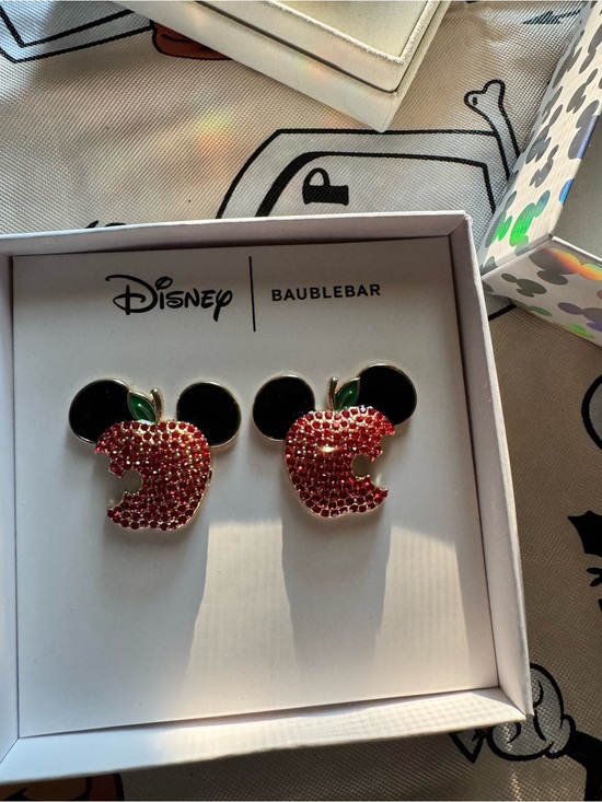BaubleBar Jewelry - BaubleBar Disney Red Apple Mickey Stud Earrings with Green Leaf Accents